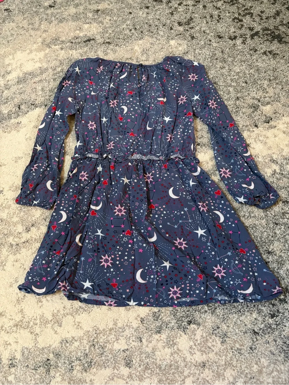 Girls Navy astrological  Print Long Sleeve Dress
